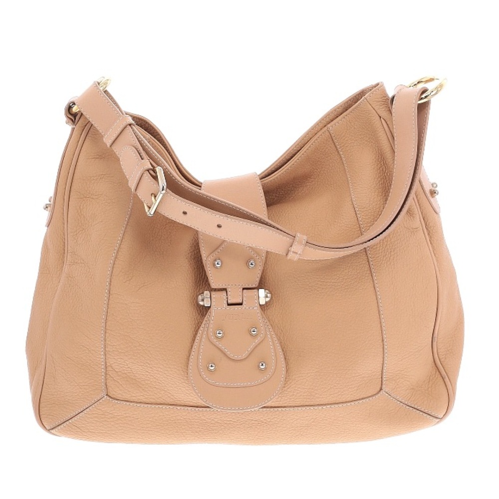 FURLA PEBBLED LEATHER HOBO HANDBAG NUDE